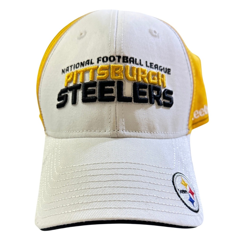 Reebok Pittsburgh Steelers Hat OSFA White Yellow NFL Embroidered Baseball Cap